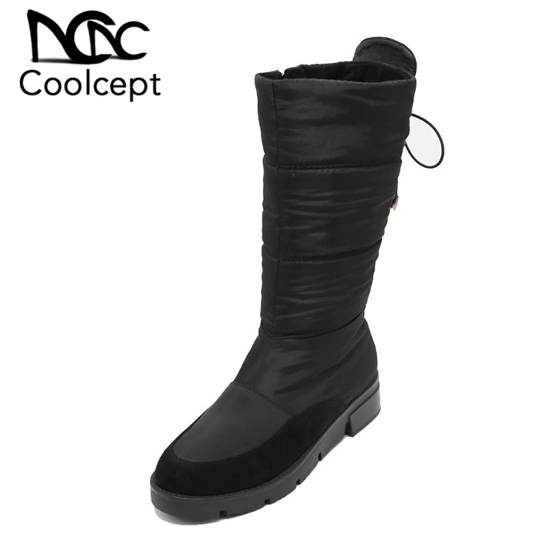 

Coolcept 2020 New Mid Calf Boots Women Zipper Flats Snow Boots Winter Keep Warm Plush Shoes Outdoor Long Boots Women Size 36-41