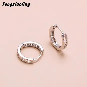 

Fengxiaoling 2020 New Arrivals Korean Earrings For Women 925 Sterling Silver Retro Roman Numerals Hoop Earrings Fine Jewelry
