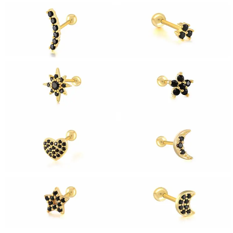 Small Earrings Helix Piercing 925-Sterling-Silver Moon Minimalist Cartilage Star Delicate