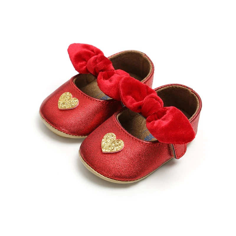 Red PU Baby Shoes Infant first walkers Bow soft soled Newborn Bebe Girls Sneaker Prewalker baby moccasins