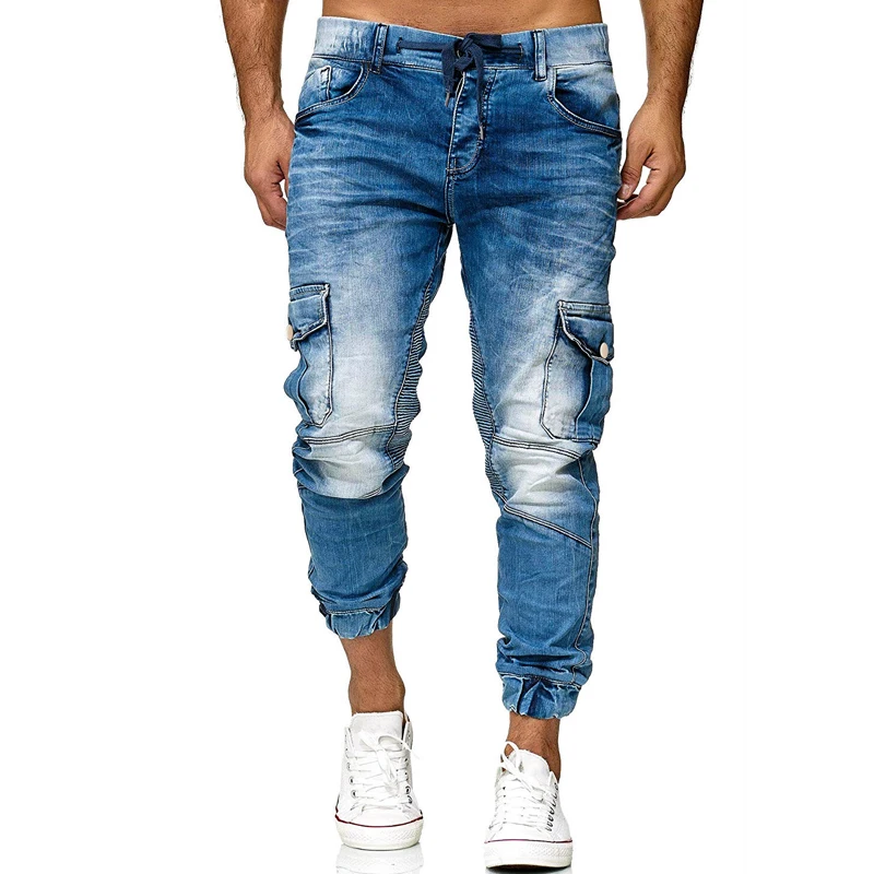 Blue Jeans Men Брендовые мужские джинсы модные джинсовые брюки карго с боковым карго карманом обтягивающие джинсы мужские хип-хоп брюки размера плюс мужская одежда - Цвет: Blue Jeans Men