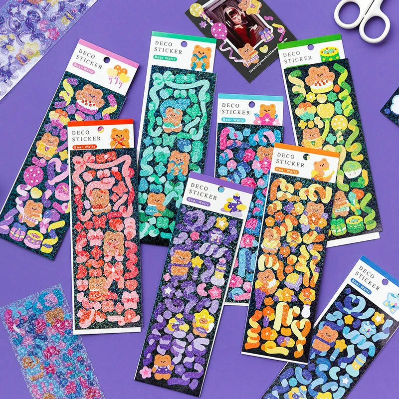 2 Sheets/lot Laser Bling Ribbon Scrapbook Stickers Confetti Decoration DIY Photo for Journal Diary Album Stationery