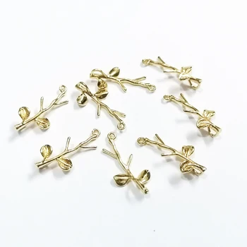 

Wholesale Newest 24mm*12mm 30pcs/lot Gold Color/ Copper Metal Small Branch Charms For DIY Earring /Bracelet