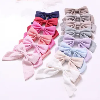 

Kids Baby Girls Bow Hair Clip Hairpins Cute Sweet Simple Cotton Linen Solid Color Long Tail Alligator Clip Girls Barrettes Clips