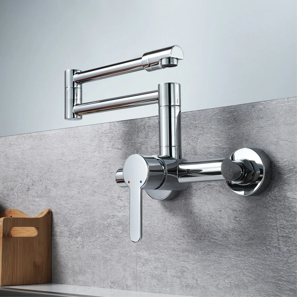 

Foldable Kitchen Sink Faucet Chrome Kitchen Faucet on Wall hot and cold faucet modern foldable mixer