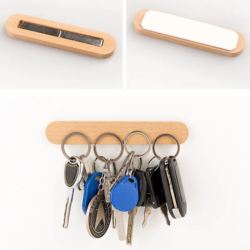 

Wood Key Holder Wall Key Storage Organizer Strong Magnetic Key Rack Hanger Key Ring Hooks Clerk Housekeeper On The Wall