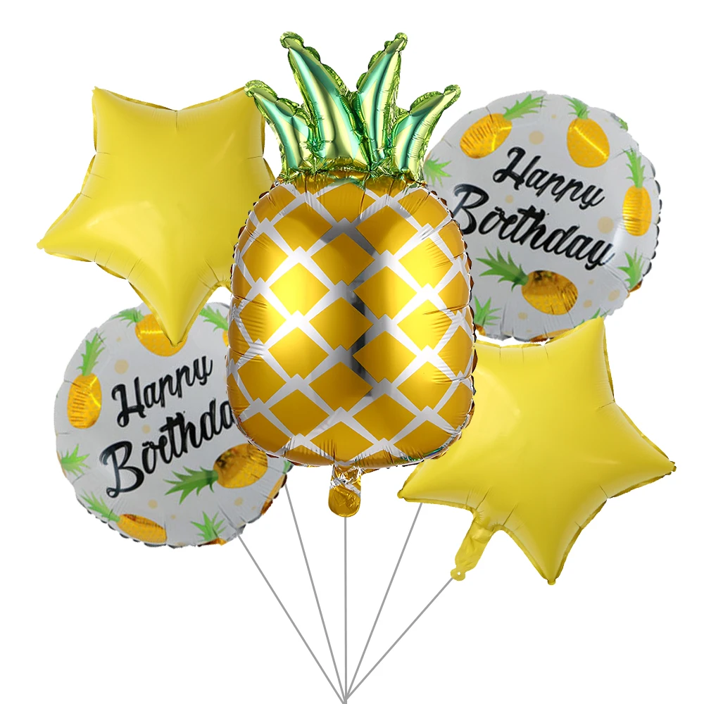 5 шт./лот круглый шар в форме золотого ананаса с изображением на день рождения