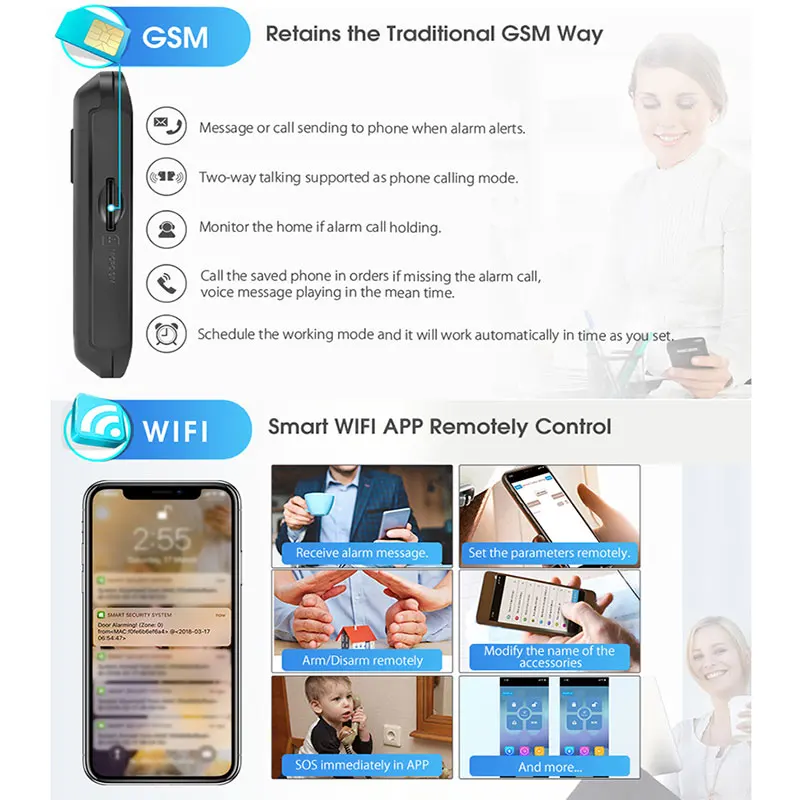 4.3 Inch Touch Panel WIFI GSM Wireless Burglar Home Security Alarm System TUYA Smart life APP Control Compatible With Alexa