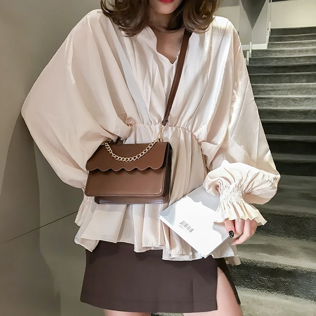 Simple Flap Shoulder Fashion Women Bag Leather Bags Girls Pure Color Mini Messenger Chest Cross Body Handbags Bolsa Feminina 820