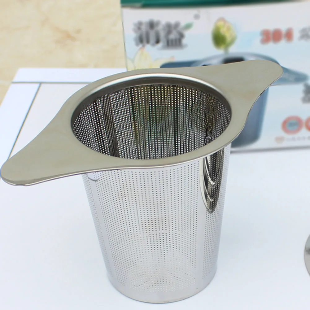 

For Mug Cup Polished Mesh Durable With Lid Strainer Double Handle Teapot Easy Clean Tea Infuser Stainless Steel
