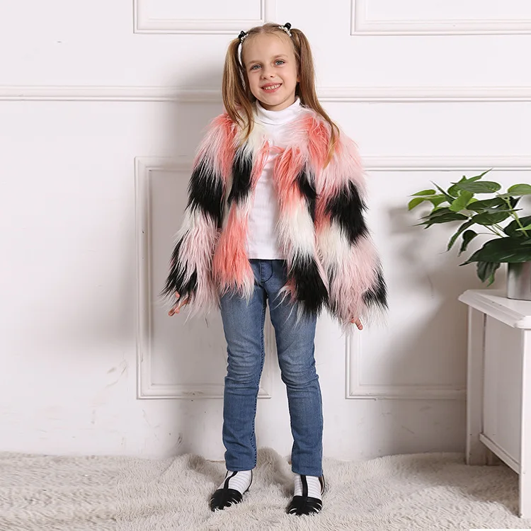 Зимнее модное пальто из искусственного меха для маленьких девочек куртка с длинными рукавами детские меховые пальто теплая детская одежда большого размера плюс