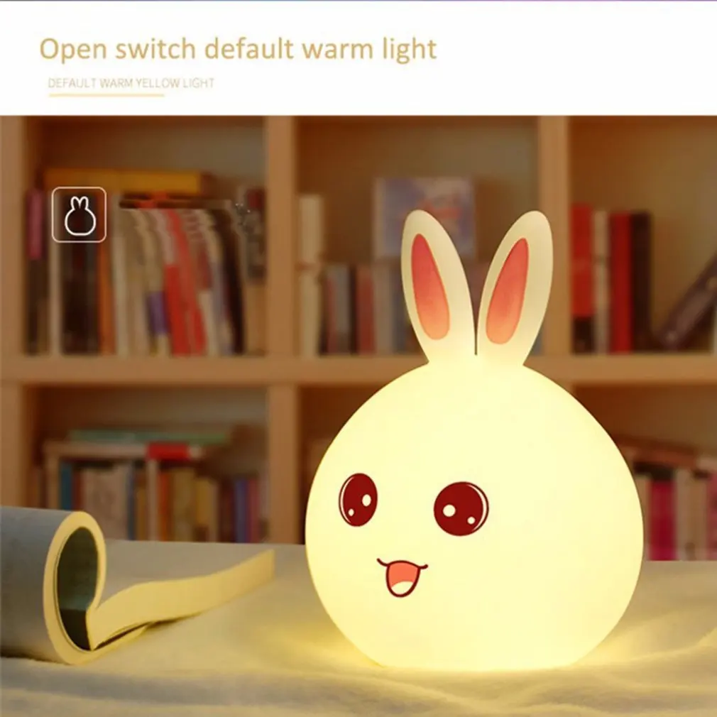 Led Кролик Форма ночной Светильник для детей Детские ночники многоцветный силиконовые Touch Сенсор нажмите Управление ночной Светильник
