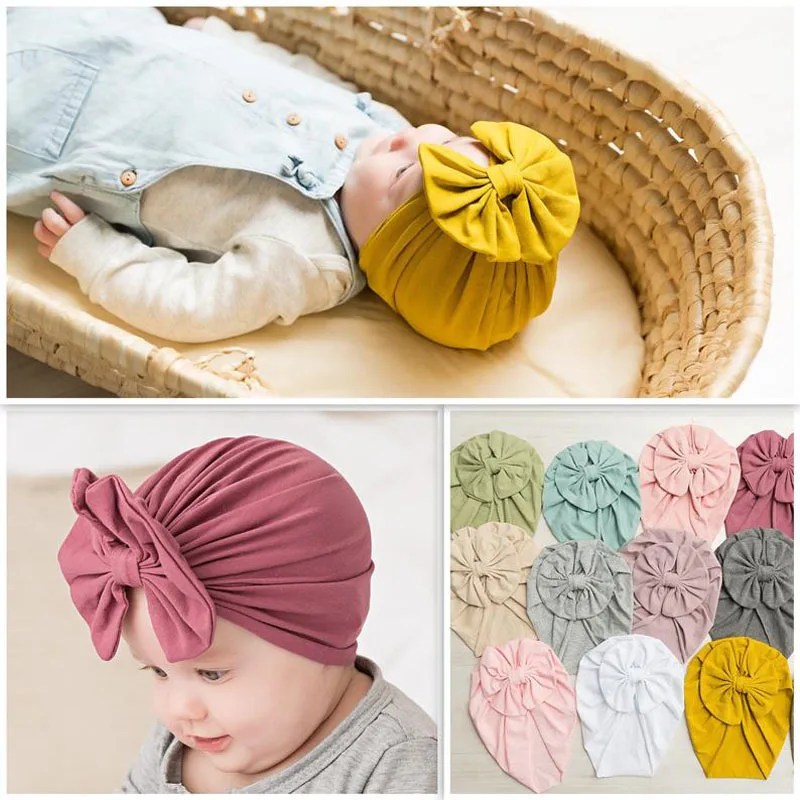 New Baby Headband Hat Bowknot Stretchy Turban Headband Infant Head Wrap haarband Beanie Hat Girls Headwear Baby Hair Accessories
