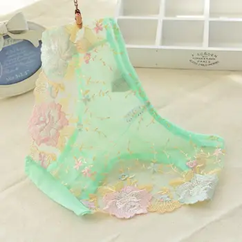 

Lace Embroidery Panties Sexy Women See-Through Briefs 2020 Fashion Transparent Flower Elegant Home Mesh Sheer Underwear 7
