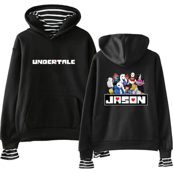 

Undertale Hoodies Fake Two Piece Sweatshirts Men Cartoon Print Tops Fashion Stripe Sweatshirt Loose Women Coat Wild Lovers Hoody