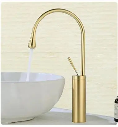 brush gold tall Кран для раковины, однорычажный, 360 регулятор струи, современный латунный Смеситель для ванной комнаты, смеситель для раковины, Золотая кисть - Цвет: brush gold tall
