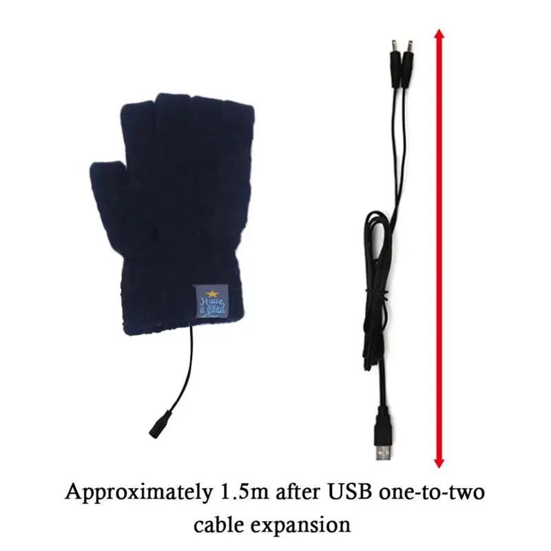 Теплые перчатки с USB электрическими зимними мотоциклами, вязаные теплые перчатки с полупальцами, теплые перчатки для рук для зимних и осенних поставок - Цвет: Черный
