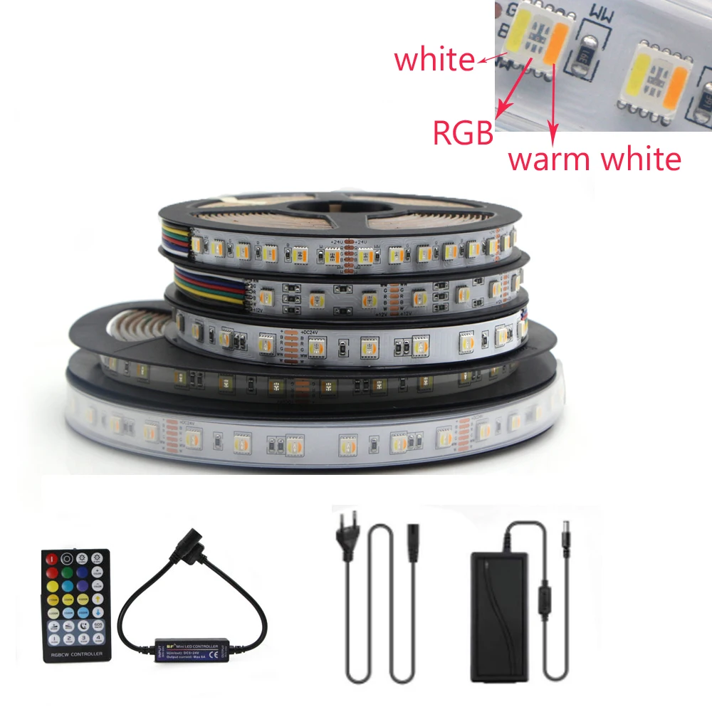 5in1 RGB + CCT Светодиодные ленты светильник 5050 60 светодиодов/m 5 Цвета в 1 чип CW WW RGBW