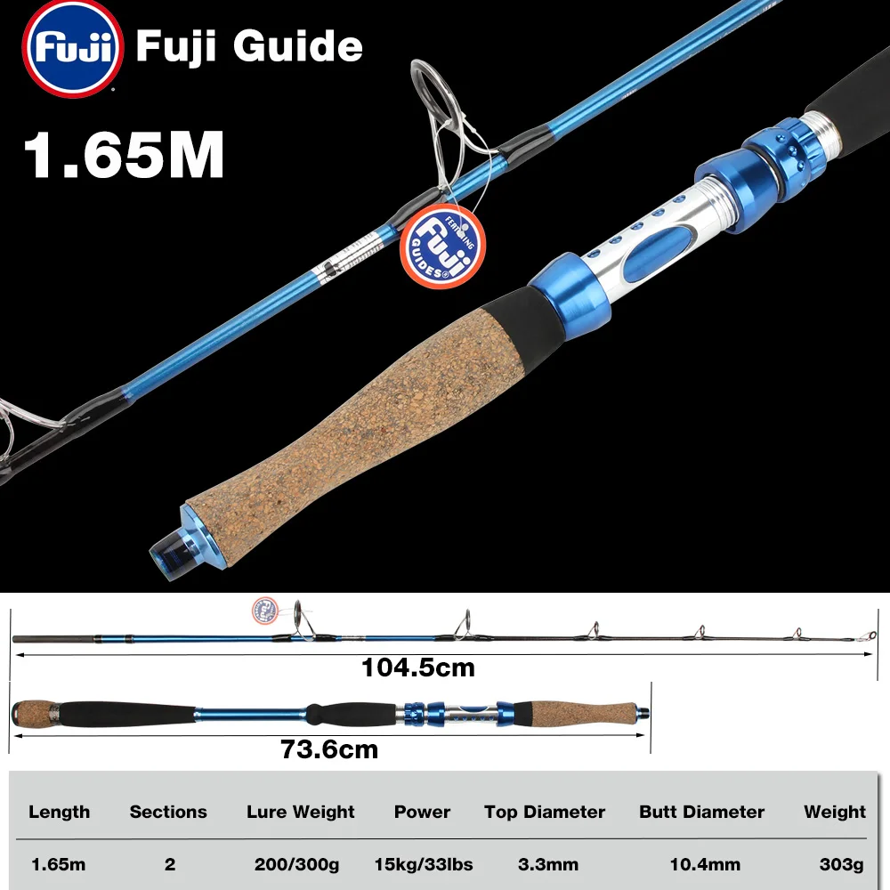 Палисандр, 1,65 м, Гиды Fuji, приманка, вес 200-300 г, Морская Лодка, рыболовная удочка, 2 секции, углеродное спиннинговое удилище для соленой воды