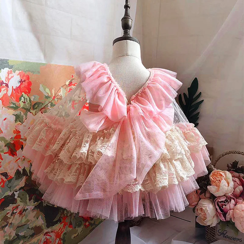 Испанский Винтаж суда Стиль платье для девочек кружевное платье принцессы Вечеринка дня рождения, платья высокая-конец детская одежда, одежда