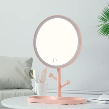 

LED Makeup Mirror Backlit Light Adjustable Touch Screen Desktop Mirror Storage Base Warm Cold Light Vanity Mirrors Dropshipping