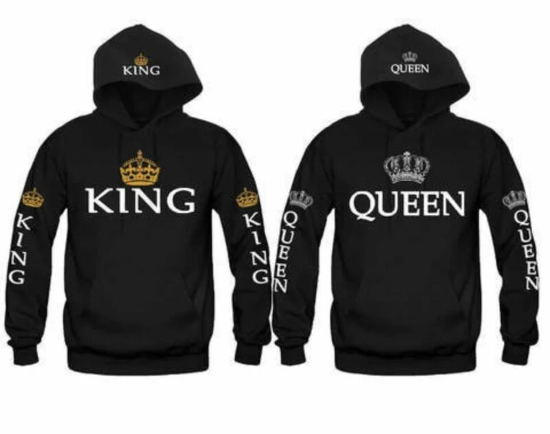 Sudadera de moda King Queen para hombre y mujer, sudaderas capucha para parejas, camisas de forro polar que combinan con él y ella, ropa de calle| Sudaderas con capucha y sudaderas| -