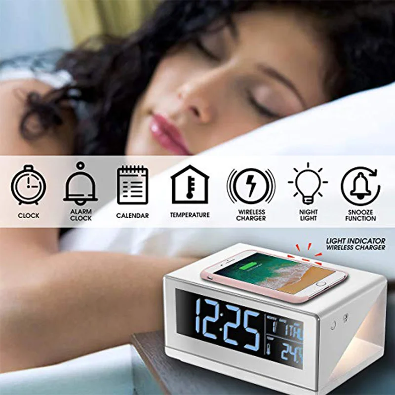  Mobile Phone Wireless Charging Light QI Standard with Alarm Clock Snooze Time Display and Night Lig - 4000095028579