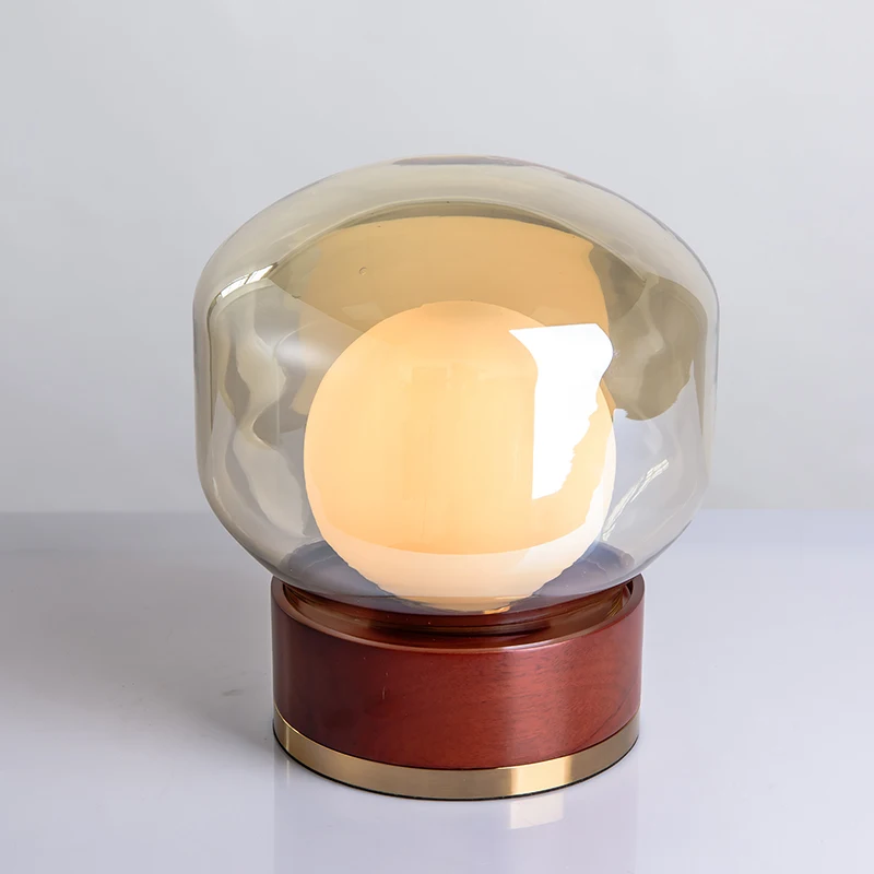 

Nordic Wooden Simple LED Table Lamp Modern Glass Study Living Room Designer Desk Lights Bedroom Bedside Single Head Luminaires