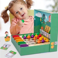 Baby Kids Color Classification Cup Toys Montessori Early Education Vegetables Fruits Counting Shape Matching Farm Preschool Game