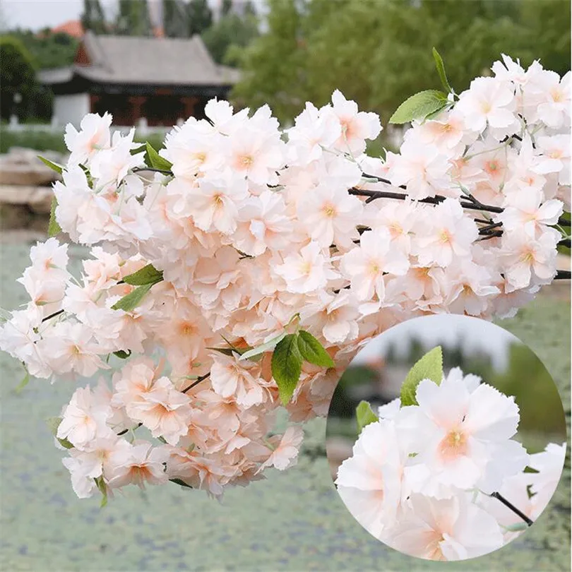 10pcs Silk Cherry Blossom Flower Tree Branches Artificial Sakura Flower Stem 6 colors for Wedding Tree Floral Decoration