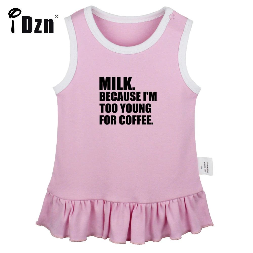 

iDzn NEW Summer Milk Because I'm Too Young For Coffee Fun Art Printed Baby Pleated Dress Cute Baby Girls Sleeveless Dress