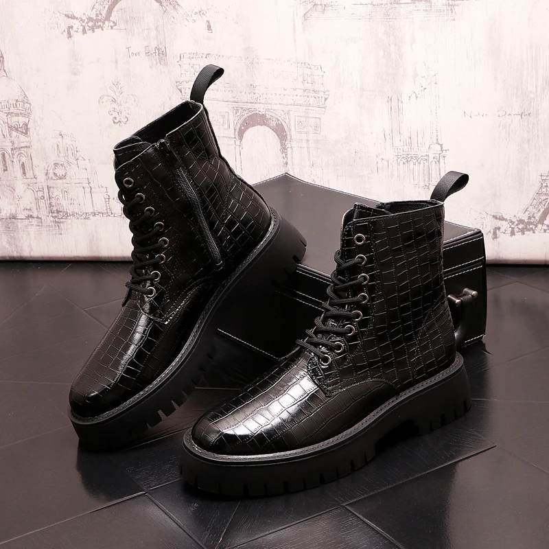 

British style men fashion party banquet wear motorcycle boots patent leather shoes cowboy platform boot ankle botas chaussure