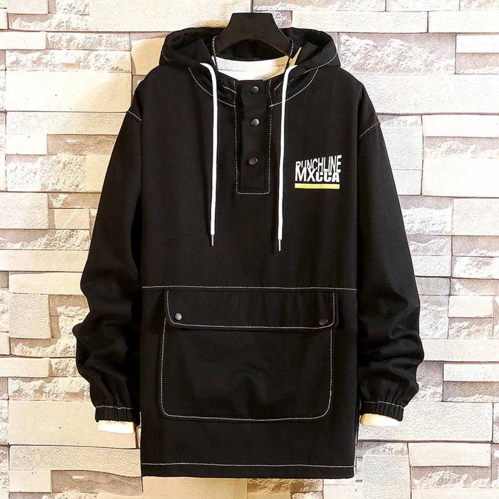 

Hoodie Sweatshirt 2020 Men's New Casual Fashion Patchwork Pocket Hoodie Long Sleeves Sweatershirt Topssudaderas para hombre
