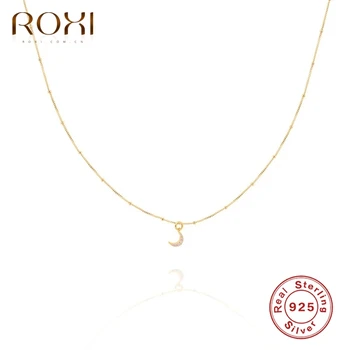 

ROXI Lovely Mini Moon Pendant Necklaces for Women Wedding Jewelry Sterling Silver 925 Clavicle Gold Necklace Bijoux Femme