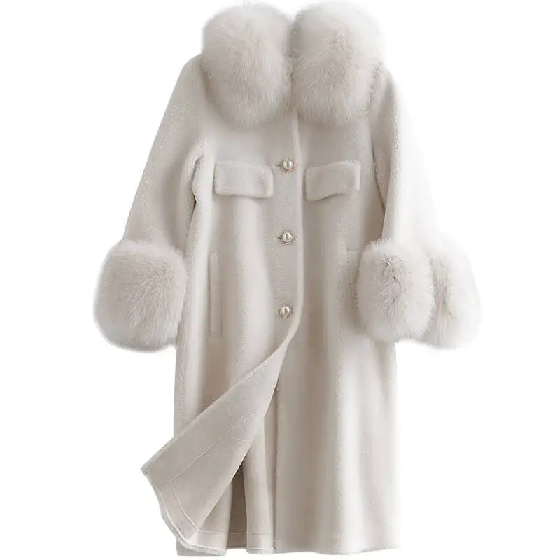 

Fur Real Coat Female Fox Fur Collar Sheep Shearling Fur Jackets Winter Jacket Women 100% Wool Coat Chaqueta Mujer My3838