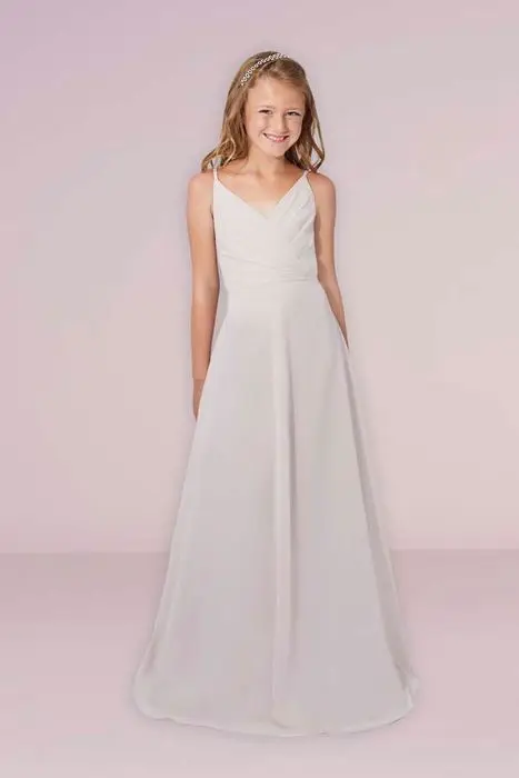 

Ivory Cheap Junior Bridesmaid Dresses Under 50 A-line V-Neck Floor Length Chiffon Backless Long Wedding Party Dresses