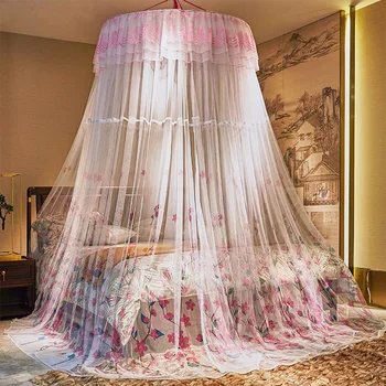 

New Printing Dome Mosquito Net Canopy Lace Princess Style Mosquito Net Curtain Netting Luxury Bed Canopy