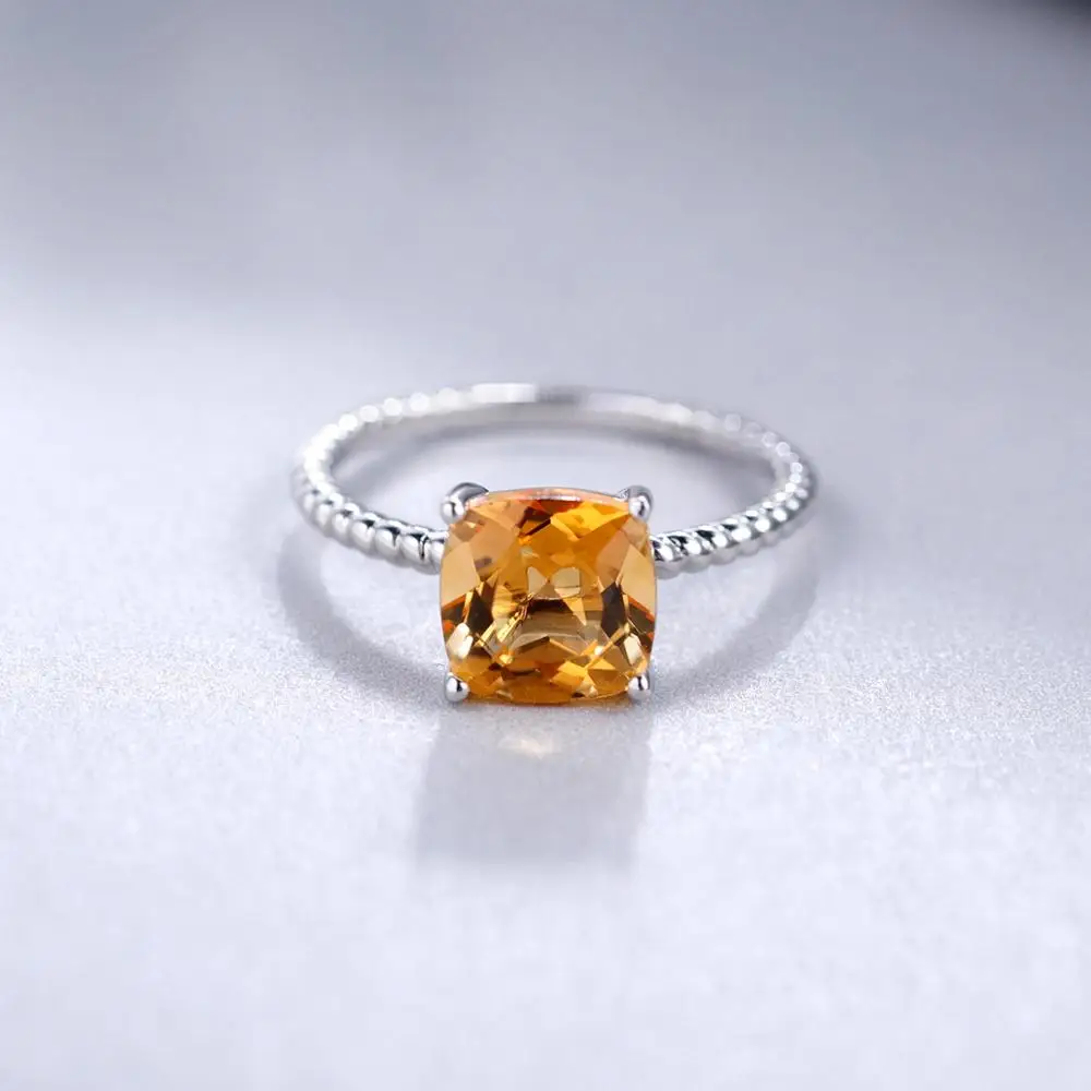 Gem's балет 2.60Ct Подушка огранка натуральный цитрин драгоценный камень Веревка Группа Штабелируемый кольцо для женщин 925 пробы серебро ювелирные изделия