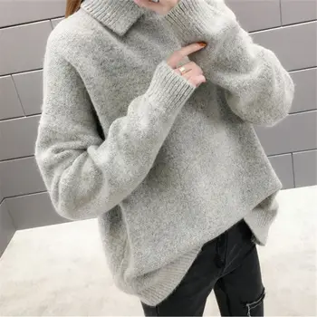 

2020 Autumn And Winter New Thickened College Style Sweater Female Korean Version Of The High Neck Pullover Loose Bottoming Shirt