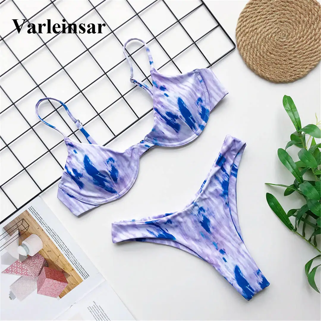 

Sexy 2019 Printed Brazilian Bikini Women Swimwear Female Swimsuit Two-pieces Bikini set Underwire Bather Bathing Suit Swim V1685