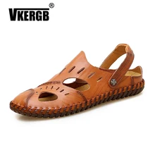 VKERGB/Лидер продаж; новые модные летние повседневные мужские сандалии для отдыха; дышащая обувь высокого качества; кожаные сандалии; большие размеры