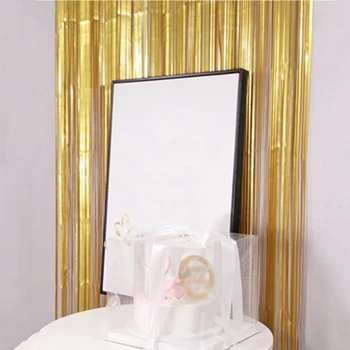 

3 Aluminum Gold Foil Fringe Curtain Backdrop Party Decor Photo Support 3ft X 7ft