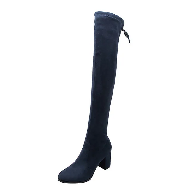 blue low heel Пикантные Сапоги выше колена женские сапоги г. Популярная женская обувь сапоги до колена на платформе и высоком каблуке женские зимние сапоги размера плюс 35-47 - Цвет: blue low heel