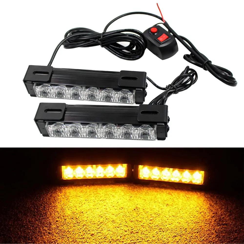 2X 6 LED Police Emergency Roof Grille Lamp Strobe Warning Bar Trailer Marker Daytime Running Lights Control Amber Yellow | Автомобили и