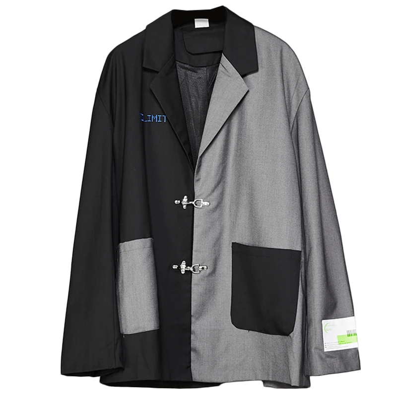 Black grey EWQ/модный дизайн, Мужская одежда, подчеркивающая индивидуальность, хит, цвет, пэчворк, вышивка, заплатка, свободные мужские повседневные блейзеры для мужчин Y0049 - Цвет: Black grey