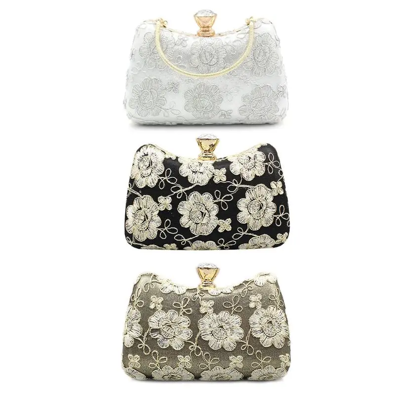 Women Embroidered Flower Evening Bag Ladies Wedding Party Prom Clutch Handbag