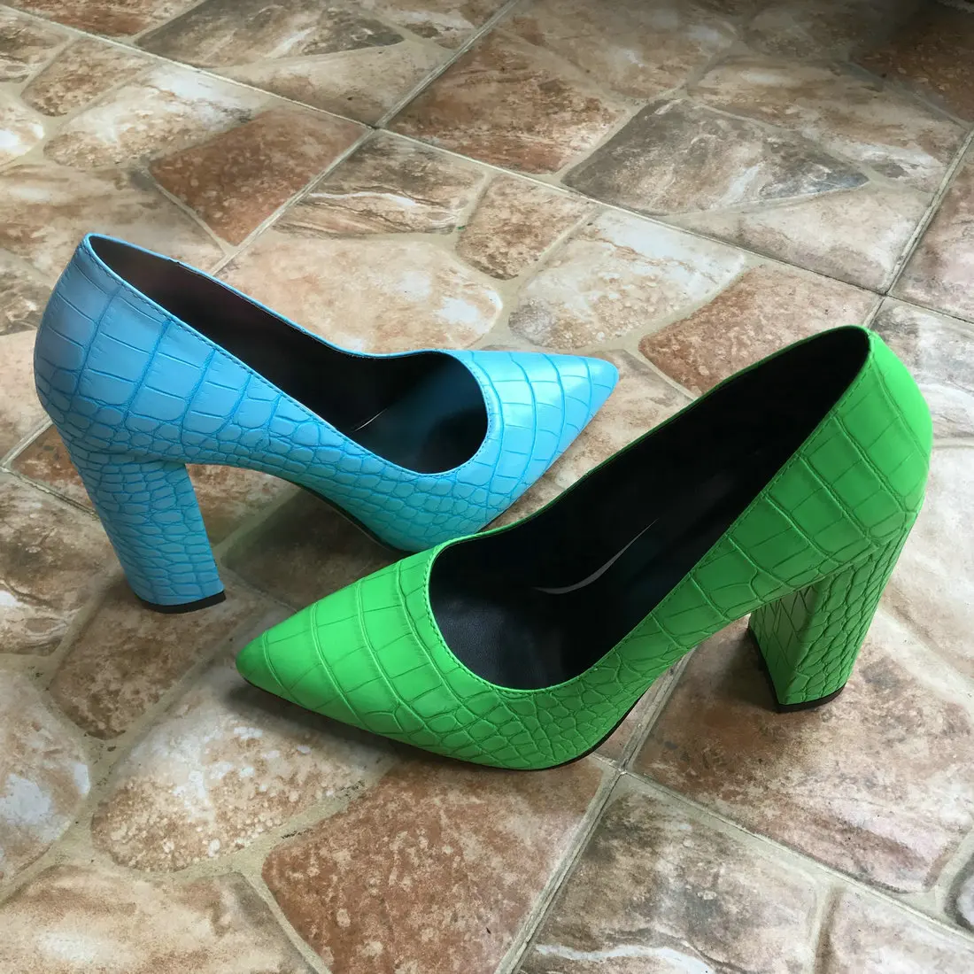 2022 Vrouwen Pompen Blauw Groen Vegan Krokodil Lederen Hoge Hakken Wees  Teen 10Cm Hakken|Damespumps| - AliExpress