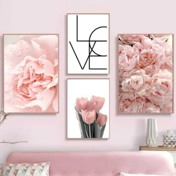 

Pink Tulip Canvas Painting Love Flower Posters Warm Wall Art Home Living Room Bedroom Decor Pictures Cuadros Decoracion Salon
