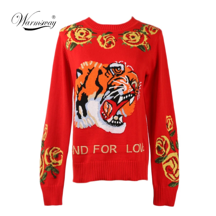 Pull femme 2019 новый модный винтажный с головой тигра жаккард цветами зимний