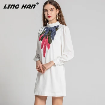 

LINGHAN Fashion 3D pattern Sequins Mini Dress Women's Elegant Long sleeve Slim Straight Dresses Designer Spring Summer New